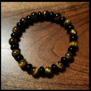 Handmade Tiger Eye and Black Beaded Bracelet
